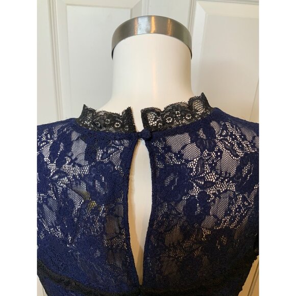 Torrid Blue Lace Pencil Dress W/ Black Lace Ruffle NWT, Size 12 - Picture 7 of 8